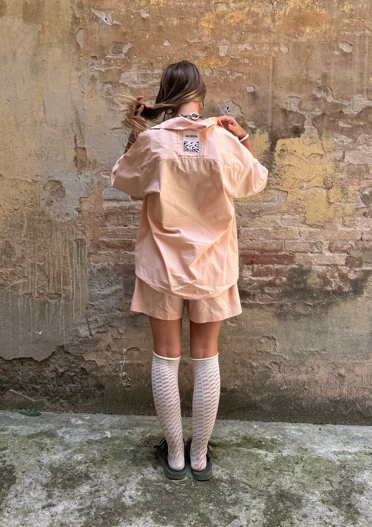 SHORT COTTON PEACH STRIPES PIJAMAS