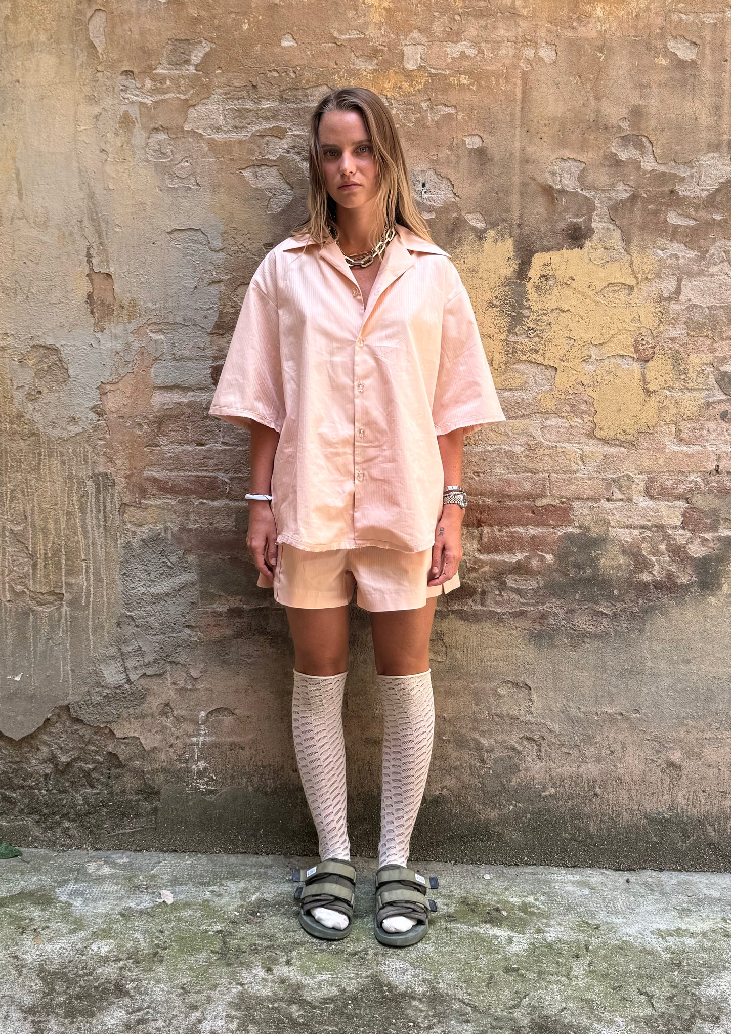 SHORT COTTON PEACH STRIPES PIJAMAS