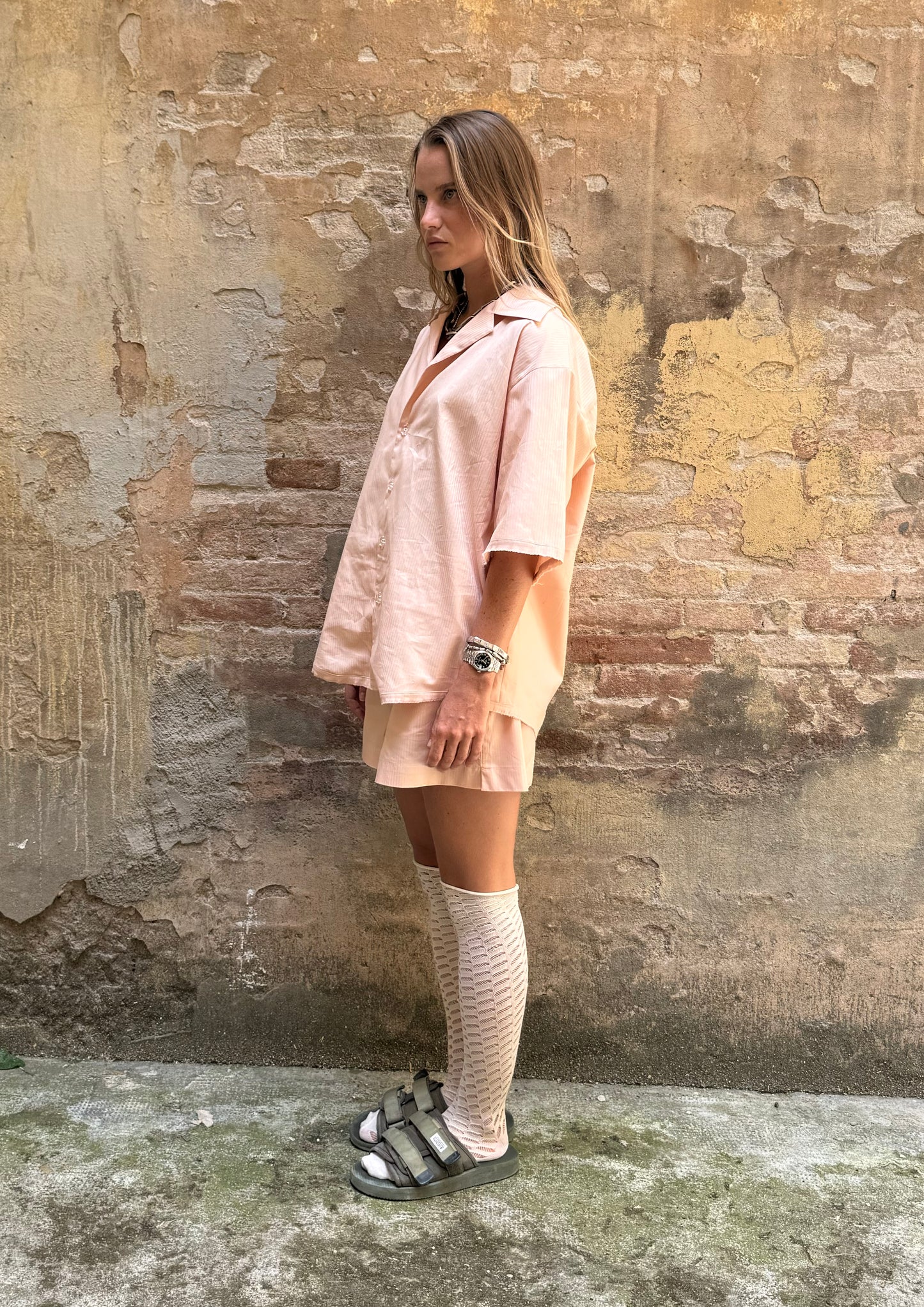 SHORT COTTON PEACH STRIPES PIJAMAS